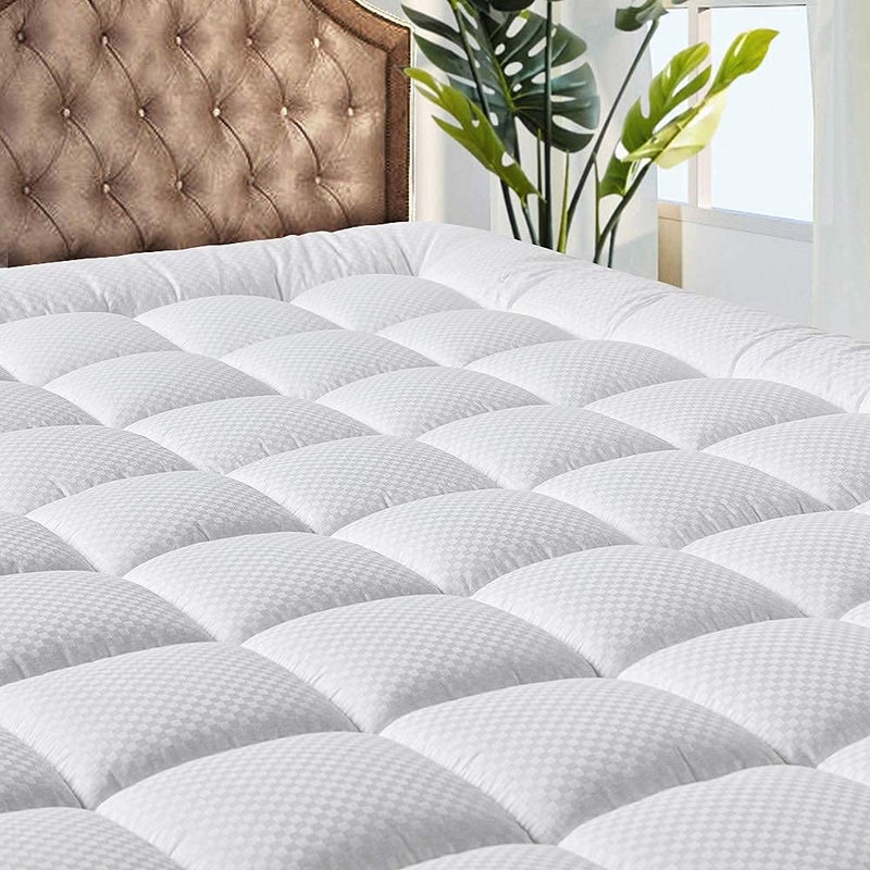 MATBEBY Bedding Quilted Fitted Queen Mattress Pad Cooling Breathable Fluffy Soft Mattress Pad Stretches up to 21 Inch Deep  Queen Size  White  Mattress Topper Mattress Protector - Image 1